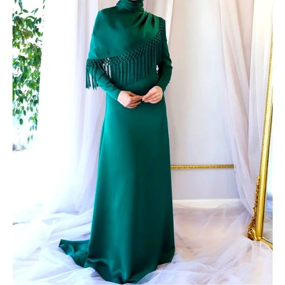 green emerald velvet dress EMBROIDERED YOKE MAXI DRESS main image 0